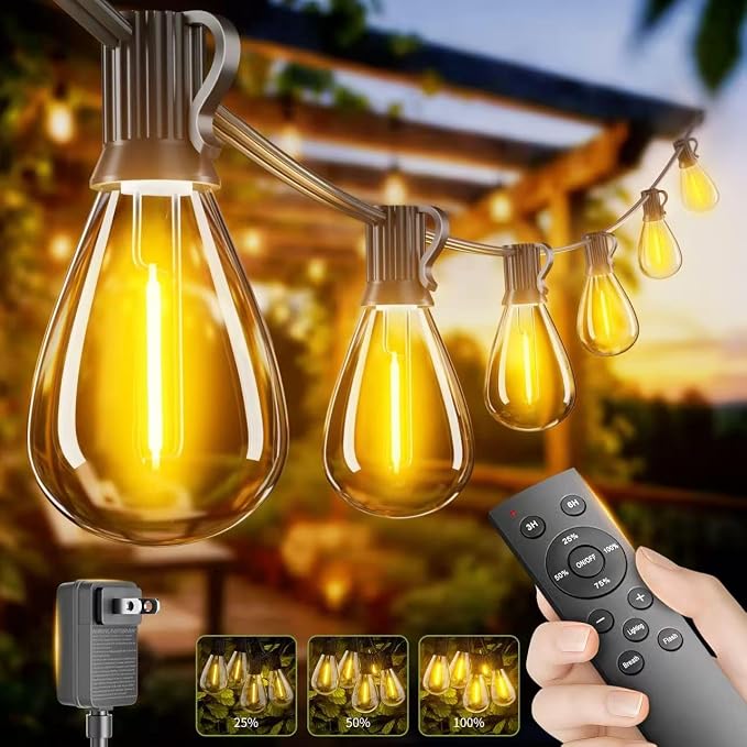 200FT Outdoor String Lights with Remote & Dimmable, 72+2 Shatterproof Waterproof Bulbs, Dimmable Outside Hanging Patio Lights for Backyard, Porch, Deck, Garden 2700K Warm White