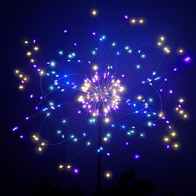 Solar Firework Lights, 2 Pack 120 LEDs 2 Lighting Modes Solar Garden Lights Outdoor Waterproof for Yard Patio Walkway Pathway Party Wedding Christmas Decorative - Colorful