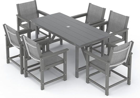 7 Pieces Outdoor Dining Sets HDPE Patio Dining Table and Chair Set for 6