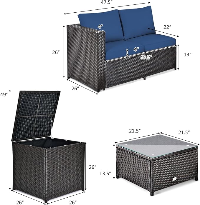 DORTALA 8 Pieces Outdoor Patio Furniture Set, Weather Resistant PE Rattan Conversation Set with 2 Loveseats, Outdoor Sectional Sofa Set with Comfy Cushions for Garden and Poolside, Navy