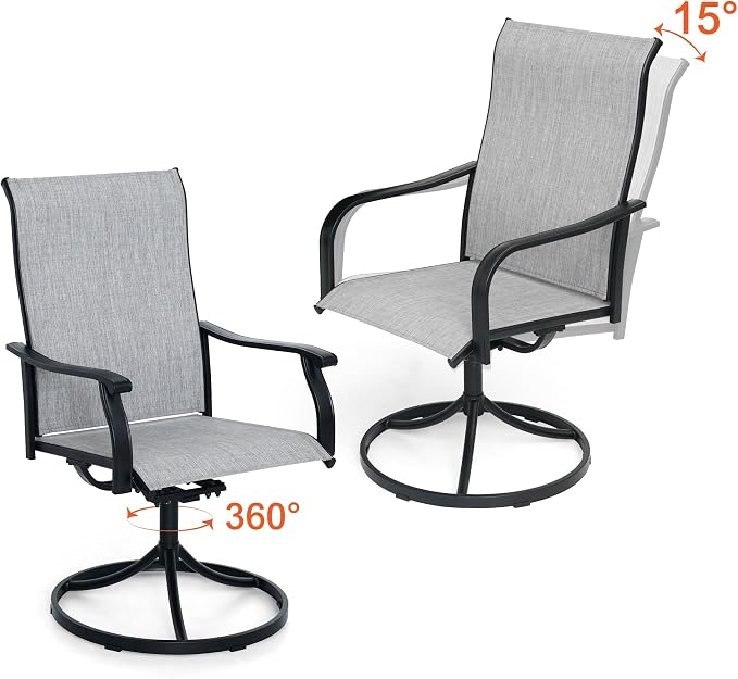 Anmutig 7 Pieces Outdoor Table and Chairs Set,Patio Dining Set with 6 Textilene Swivel Chairs, Outdoor Dining Set for Garden Backyard Poolside Deck,Charcoal Grey