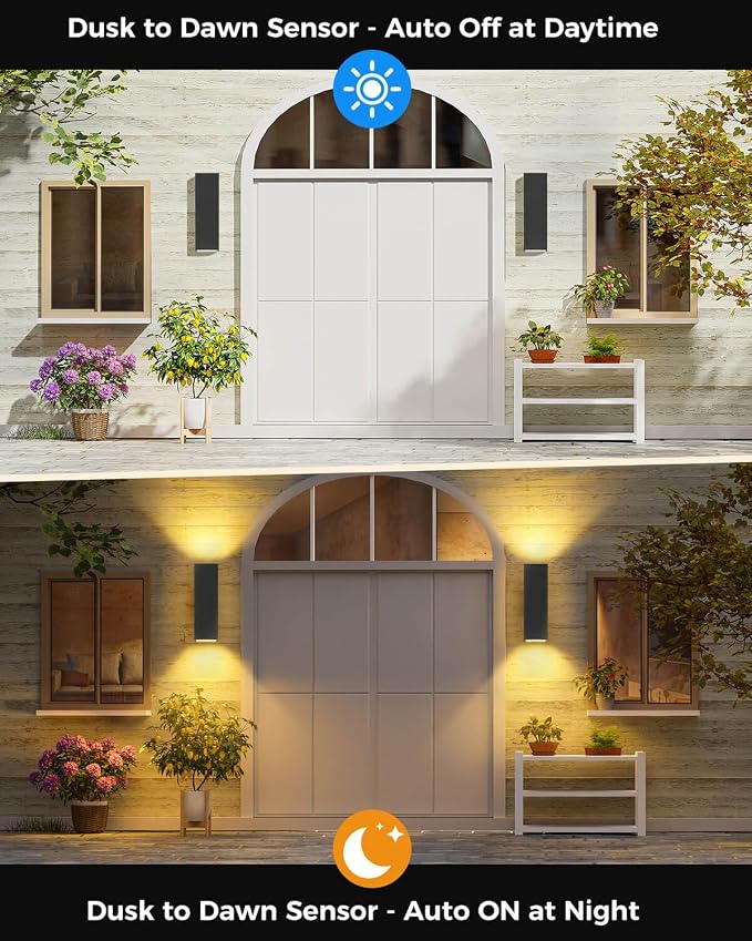 SHIMR 14" Outdoor Wall Lights Dusk to Dawn 2 Pack, ETL Listed | Outdoor Light Fixture Wall Mount, Aluminum Anti-Rust Matte Black Outside Lights for Porch Garage Patio, LED Bulbs Include