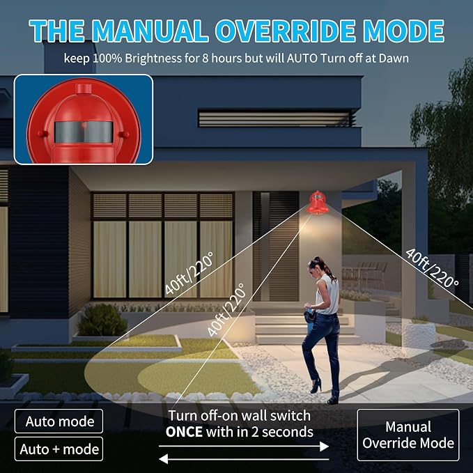Motion Sensor Outdoor LED Wall Sconce Dusk to Dawn Exterior Barn Lighting | Red Outside Porch Light Fixture Waterproof Farmhouse Wall Mount Lamp for House Garage Entryway
