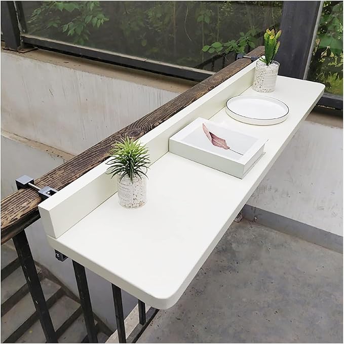Adjustable Folding Balcony Bar Table, 5 Heights, Aluminum & Stainless Steel, White, 120x40cm, Outdoor Patio Side Table, Space-Saving Design White 80 * 40cm