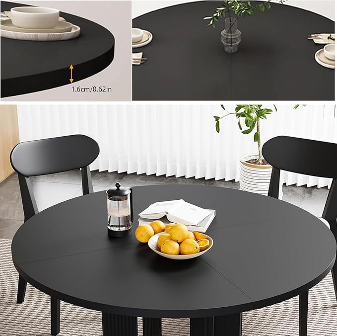 Large Round Foldable Table Top, 59 ” Diameter Portable Dining Table Extender Top, No Legs Wooden Round Table Tops Only, for Round Table and Square Table (Black, 5.9ft/71.2in)