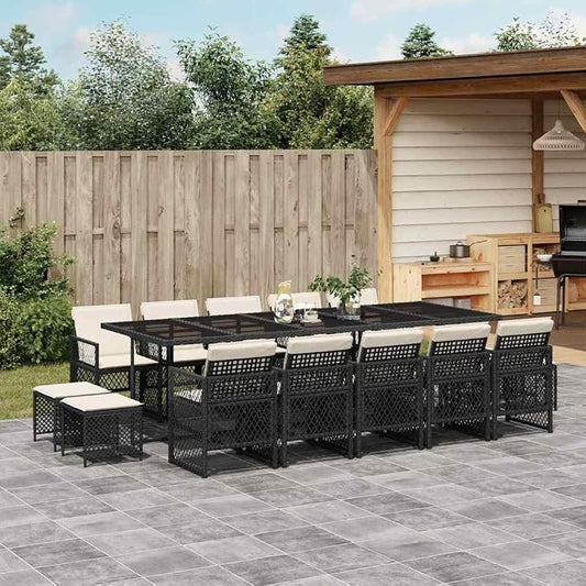 15-Piece PE Rattan Garden Dining Set, Foldable Outdoor Table and Chairs for Patio, Backyard, Balcony Furniture, Black