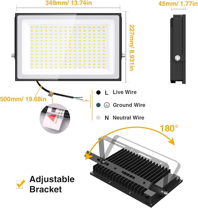 Onforu 200W LED Flood Lights Outdoor, 18000LM Bright Security Light, IP66 Waterproof Outdoor LED Lights, 6500K Daylight White Floodlight for Garage, Yard, Garden, Stadium, Playground, Arena(2 Pack)