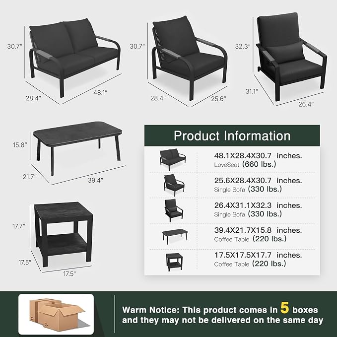 7 Piece Aluminum Patio Furniture Set, Outdoor Conversation Set with 3-Seat Sofa, 4 Chairs & 2 Coffee Tables, Cushioned Patio Seating for Backyard, Garden, Balcony, Grey