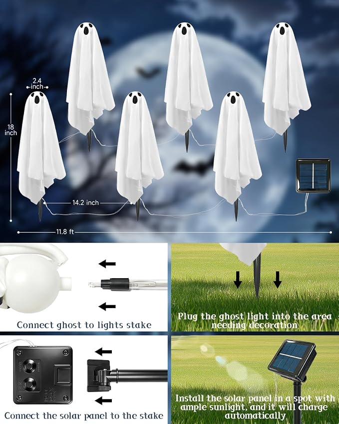 Halloween Decorations Solar Garden Lights Outdoor,6 PACKS Halloween Ghost with Arms Decorations Lights with Scary Party Gifts Decor,Solar Scary Ghost Path Lights for Halloween Party Decor Cold White