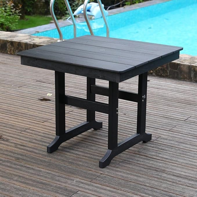 Modern HDPE Patio Dining Table 35x35 Inch Square Outdoor Table with Umbrella Hole, Weather Resistant Furniture for Garden Deck Poolside Yard Lawn, 220 LBS Capacity, Black