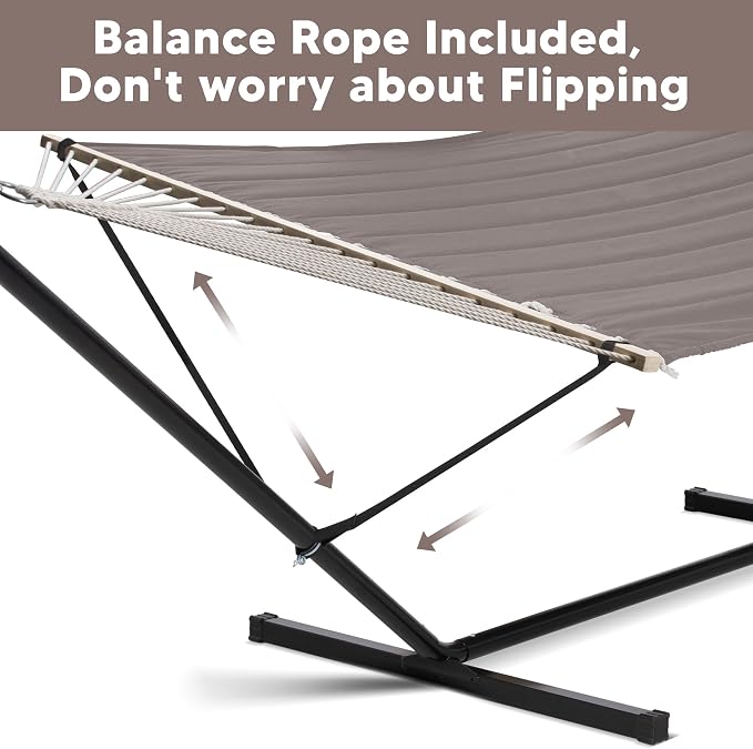 SUNCREAT Portable Outdoor Hammock with Stand, Canopy, Double Hammock with Stand for Outside, Patent Pending, Brown