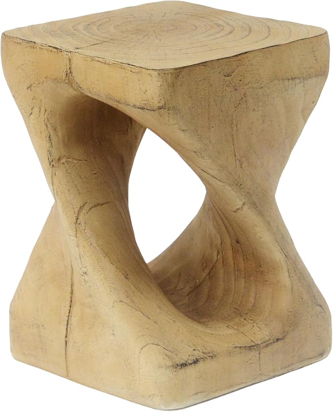 Christopher Knight Home Outdoor Side Table,Twist Shape End Table,Decorative Accent Table,Garden Stool Table for Patio Balcony Beach Pool Side,Lightweight Concrete,Wood Like Texture,Natural