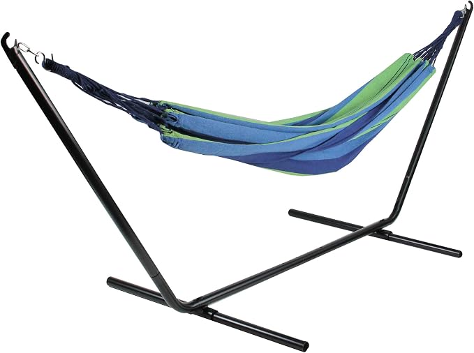 Northlight 78" Blue and Green Striped Woven Cotton Double Brazilian Hammock