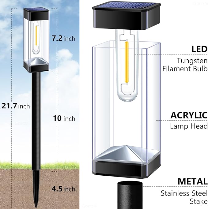 Bright Solar Pathway Lights Outdoor 8 Pack Solar Lights Outdoor LED Waterproof with 3000K Tungsten Filament Bulb Landscape Lighting for Yard, Driveway, Garden, Walkway, Lawn, Path | Solar Lights Outdoor for Yard Driveway Garden Walkway Lawn Path Decor,...