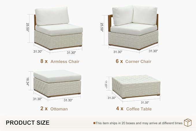 PURPLE LEAF Patio Outdoor Furniture Set 20 Pieces, Premium Leather Outdoor Couch Sectional Sofa, Modular Patio Conversation Sets with Olefin Cushions, Patio Couch for Porch, Balcony, Garden, White
