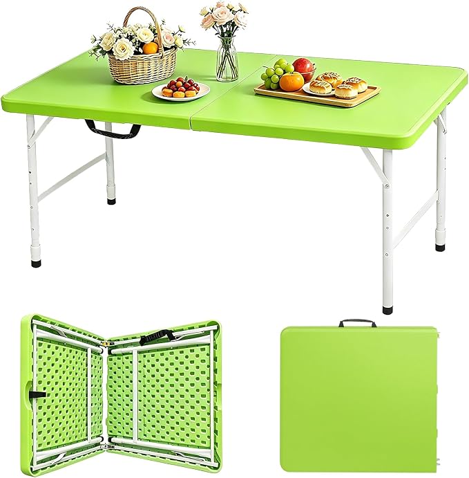 Portable Plastic Folding Table 4ft/6ft/8ft Heavy Duty White Black Picnic Dining Table Fold-in-Half for Camp Party Kitchen Indoor Outdoor