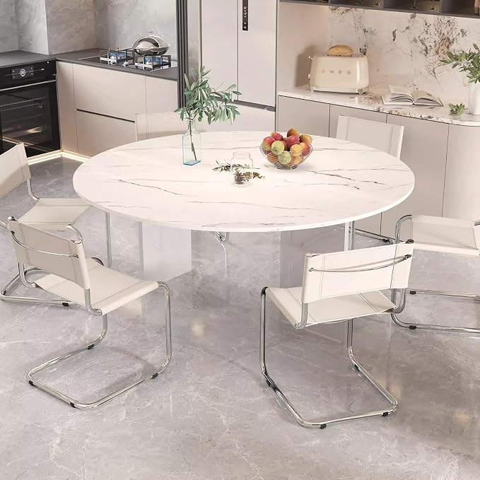 Large Round Folding Table Top, 4-Folding Wood Table top, Temporary Replacement Inoor Outdoor Tops for Dining and Coffee(Marble White, D-150cm/59in)