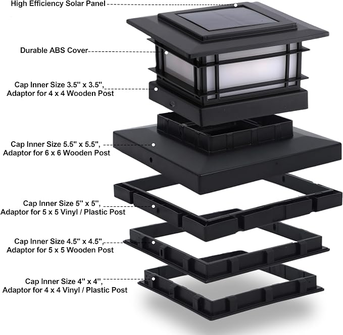 Dynaming 8 Pack Solar Post Cap Lights Outdoor with Flickering Flame Light, Fence Post Solar Lights Fit for 4x4 5x5 6x6 Vinyl/Wooden Posts, High Brightness SMD LED Lighting Decor for Garden Deck Patio