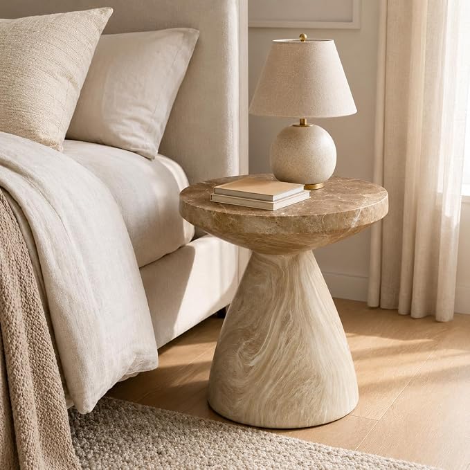 Stone Side Table,ModernStone End Table,GardenAccent Table Faux Terrazzo Accent Table,Round Faux Marble Side Table for Balcony (Marble-18)