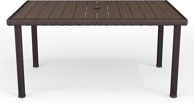 Martha Stewart Bedford 62" Indoor-Outdoor Patio Table with Faux Wood Top and Rattan Wicker Finish in Brown