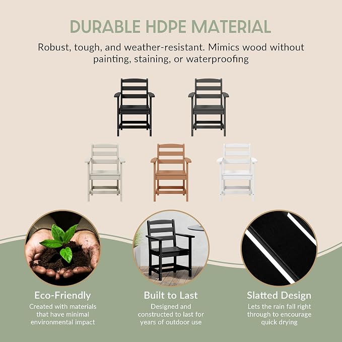 WestinTrends Ashore Outdoor HDPE Patio Classic Dining Arm Chair, Black