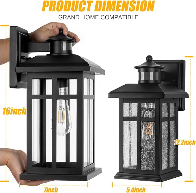 Brilvibera 2-Pack 16" Large Black Outdoor Wall Light | Exterior Lighting Fixtures, Dusk Till Dawn Outdoor Light Fixture Black, Waterproof Farmhouse Wall Lanterns for Porch