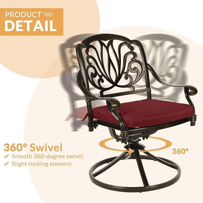 9-Piece Patio Dining Set, Outdoor Patio Table and Chair Set of 84” Oval Cast Aluminum Dining Table with Umbrella Hole, 6 Stationary, 2 Swivel Rocker Chairs, Patio Funiture Set, Red