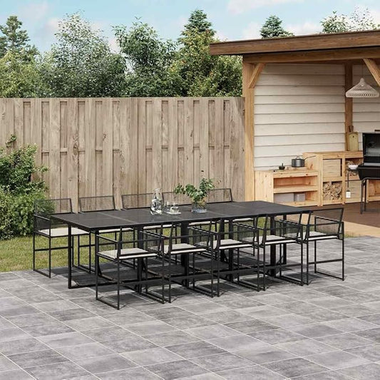 11 Piece Outdoor Patio Dining Set with Cushions, Space Saving Rattan Cube Table and Chairs for Garden, Backyard, Deck, Black