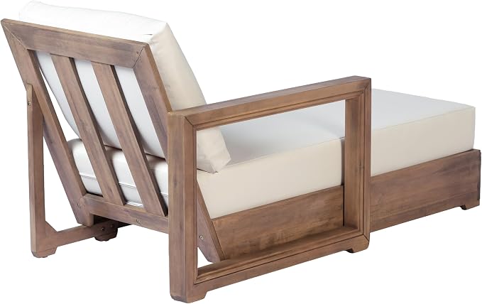 Christopher Knight Home L-Shaped Outdoor Patio Sectional Sofa Set, 3-Seater Acacia Wood Floor Seating Patio Couch with Cushions, Modular Outdoor Patio Furniture for Backyard Porch Deck, Beige+Brown