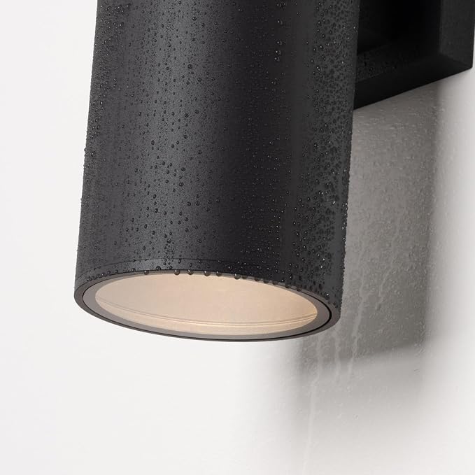 mirrea 18" Modern Outdoor Porch Light in 2 Lights, Matte Black, 2 Pack | Aluminum cylinder exterior fixtures, tempered glass cover, waterproof wall sconce & patio light for outdoor use.