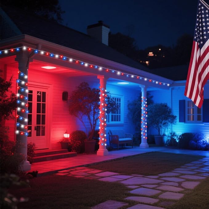 2 Pack 100LED Red White and Blue Lights Battery Operated, Fairy Lights | 33FT 4th of July String Lights with Timer, 8 Modes Waterproof Patriotic Twinkle Light Outdoor for Independence & Memorial Day