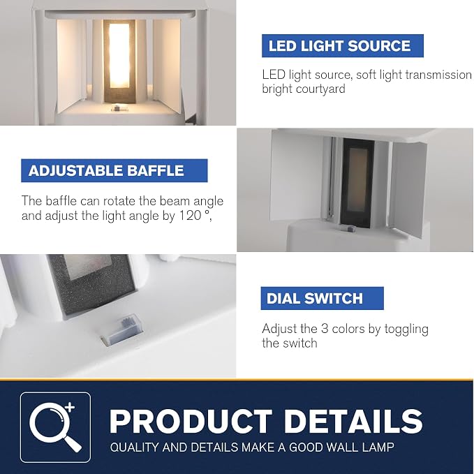 15W 3CCT Adjustable Up and Down LED Wall Sconce 2 Pack | White IP65 waterproof ETL certified 1300LM Exterior/Interior Lighting Fixtures for porches & patios