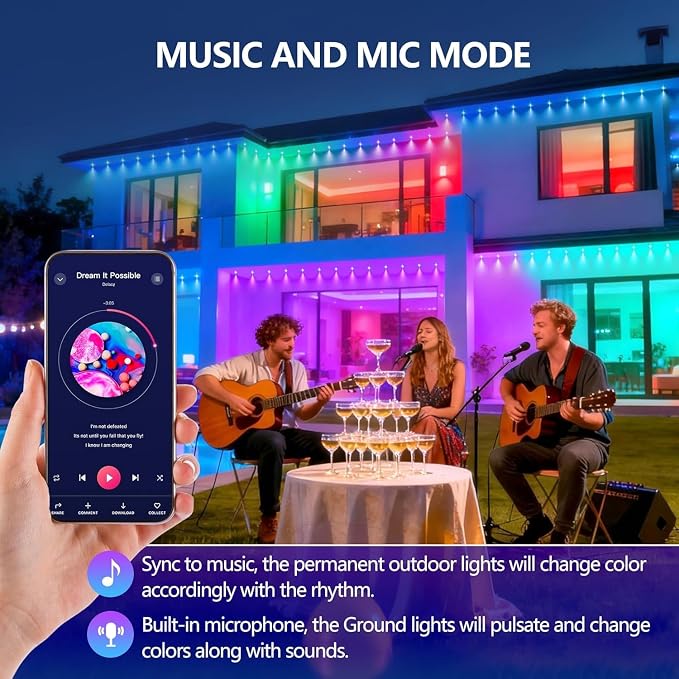 Permanent Outdoor Lights,Smart Eave Light RGB Color-Changing LED House Lighting with App & Remote, Christmas Light Effects, IP67 Weatherproof Outdoor Lights for Holidays & Christmas Decorations, 300FT