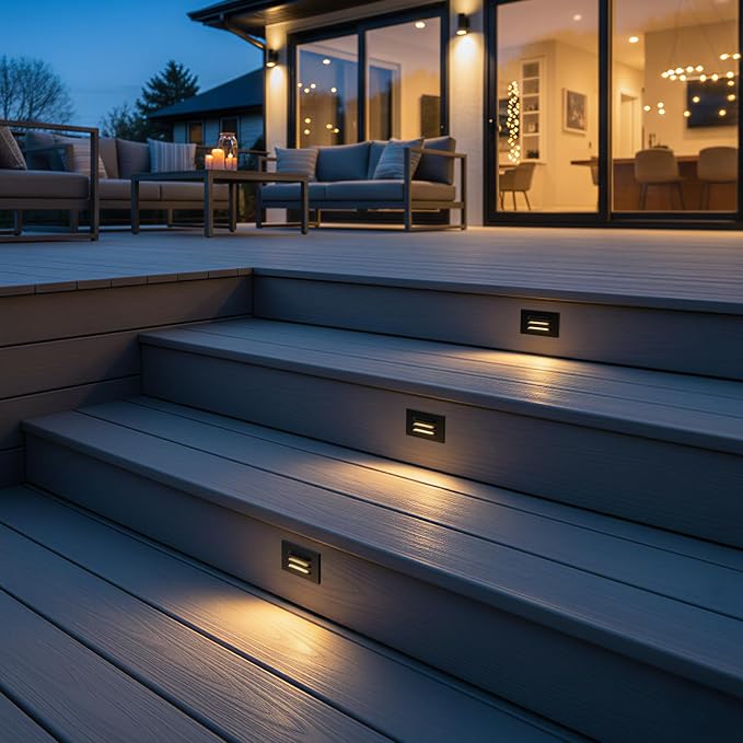 LEONLITE 12-Pack 5CCT 120V LED Step Lights, Louvered, Black | Horizontal, 10%-100% Dimmable, CRI90, ETL, Indoor Outdoor Stair Lights, Wet Location, 2700K/3000K/3500K/4000K/5000K, Aluminum