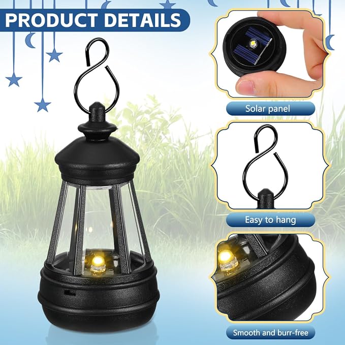 DOITOOL 3 Pcs Small Solar Lantern Lights 3.3x1.9 Inches | Mini Hanging Lights for Outdoor Figurine, Waterproof Garden Statue Replacement Ambient Night Light