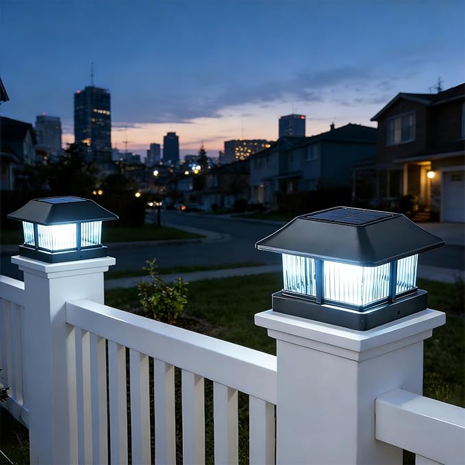 Dynaming 4x4 Solar Post Cap Lights Outdoor with 2 Color Modes, Fence Post Solar Lights Black Shell Brightness SMD LED Lantern Lamps Waterproof for Garden Deck Patio, Fit Wooden/Vinyl Posts, 12 Pack