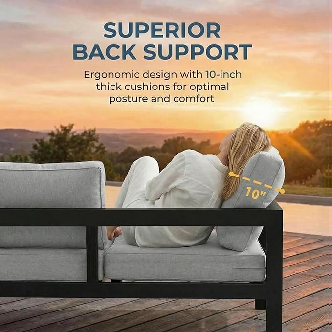 Solaste Aluminum Patio Furniture Set for All Weather, Oversized Metal Outdoor Furniture Set with 27.5" Deep Seating and 3.2" Wide Armrest, Outdoor Patio Conversation Sets with 10" Back Suport Cushion