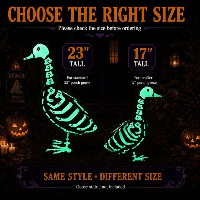Halloween Porch Goose Outfits Skeleton Costume for 23'' 17" Cement Porch Goose Statue Skeleton Clothes Accessories for Halloween Outdoor Patio Yard Lawn Decoration(23")