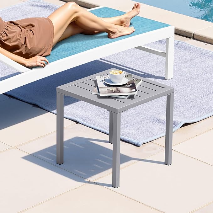 Crestlive Products Aluminum Outdoor Side Table Set of 2, Pool Lounge Chair Side Table, Weather Resistant Small Square Coffee End Table for Patio, Yard, Garden, Porch, Deck, Outdoor