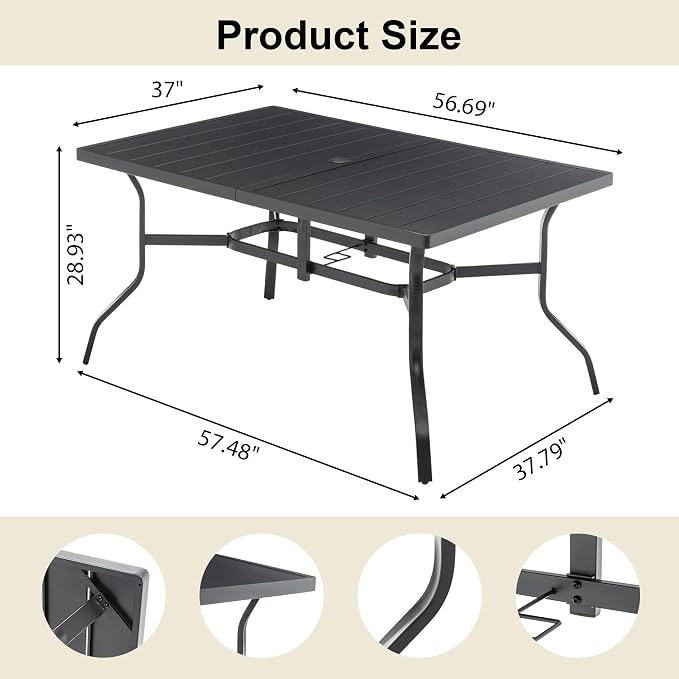 Patio Dining Table, Rectangular, 6-Seater, Black