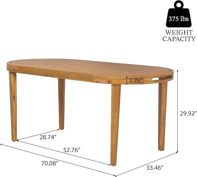 Christopher Knight Home Dorium 70" Oval Outdoor Dining Table, Acacia Wood Patio Dining Table for 4-6 People, Solid Wood Outdoor Table for Patio Deck Garden Backyard Dining, Teak