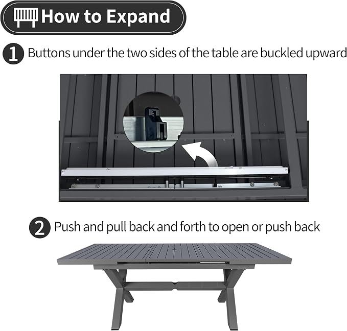 TWT Expandable Dining Table Set for 6 to 10, Aluminum Outdoor Rectangular Patio Metal Table with Umbrella Hole for Backyard Porch, Poolside and Garden, Easy Assembly, Dark Grey