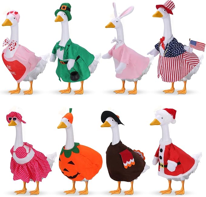 8 Set Porch Goose Outfits, Porch Goose Holiday Outfit, Christmas Fall Halloween Summer 4th of July Easter St. Patrick Valentine's Day Lawn Porch Goose Clothing for 23" Lawn Goose Patio Yard Decor