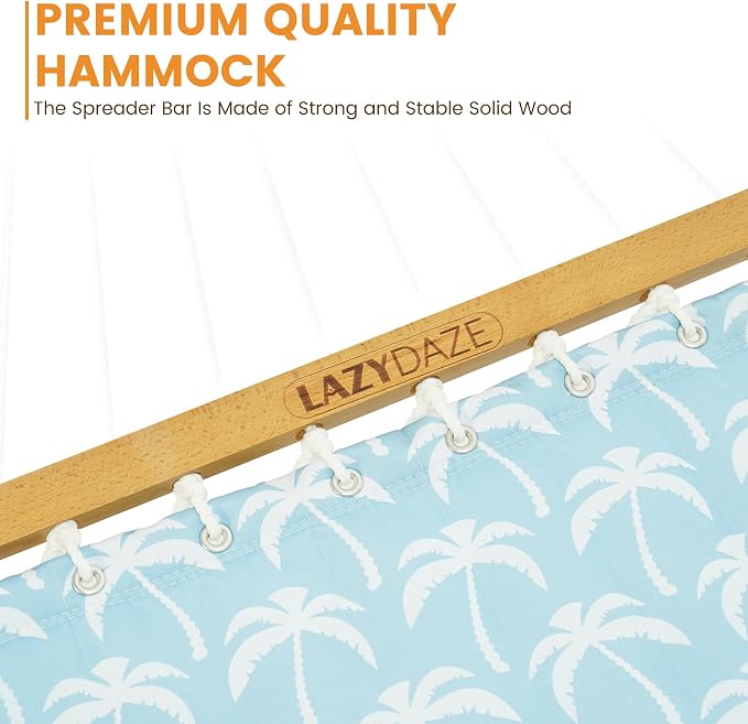 Lazy Daze Hammocks 12FT Quilted Fabric Hammock with Soft Pillow, Double 2 Person Tree Hammock with Spreader Bar for Outside Patio Poolside Backyard Beach, 450 lbs Capacity, Coastal Floral
