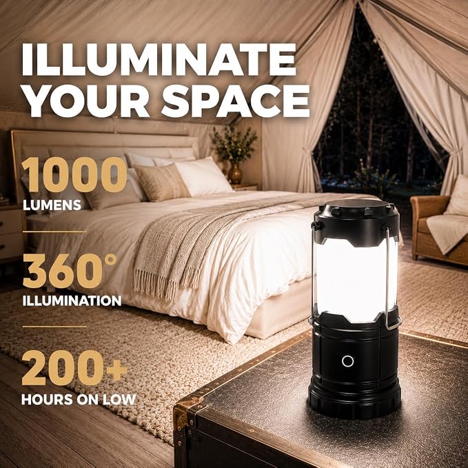MalloMe LED Camping Lantern, Battery Powered Lanterns for Power Outages, Portable Hanging Collapsible Camping Lights for Outdoor, Home, Emergency, Hurricane Lamp Survival Outage Light 1000 lumens