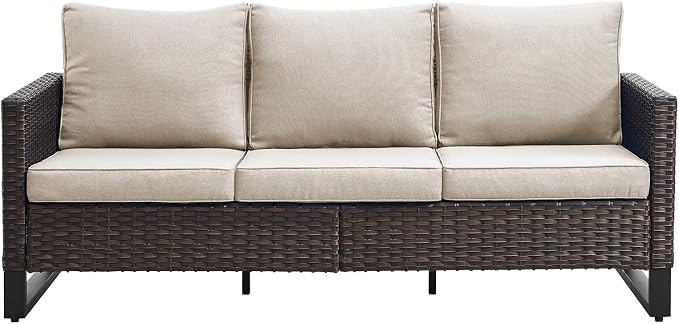 Belord Outdoor Couch Patio Furniture: Wicker Patio Sofa with Deep Seat High Back, 800Lbs Weight Capacity Oversize Outdoor Seating 3 Seater Rattan Couch, Anti-Rust Frame, Brown