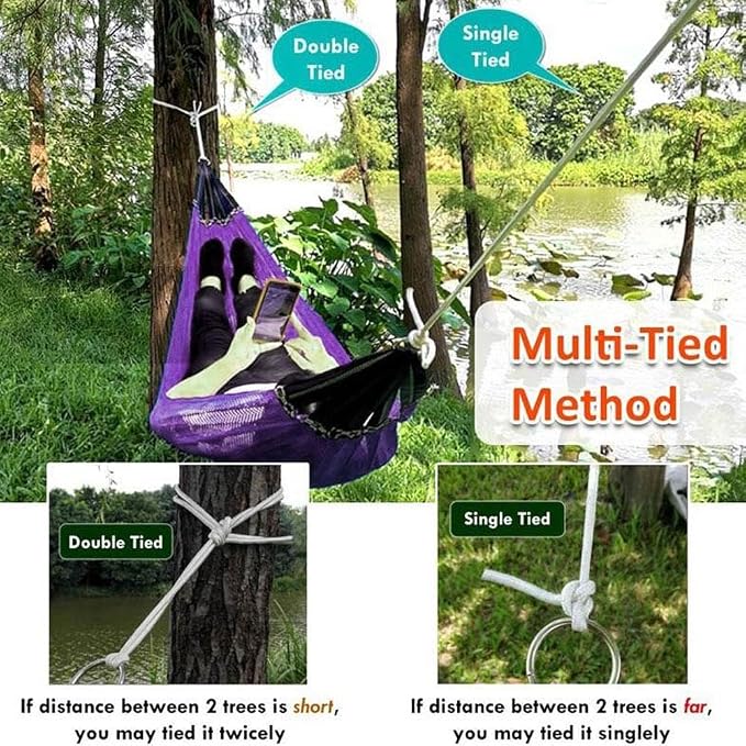 Outdoor Travel Camping Sport Hammock, Outdoor Sport Hammock Net Mesh Nylon Rope Sleeping Bed Swing with Hooks for Garden Beach Yard Travel (Blue)