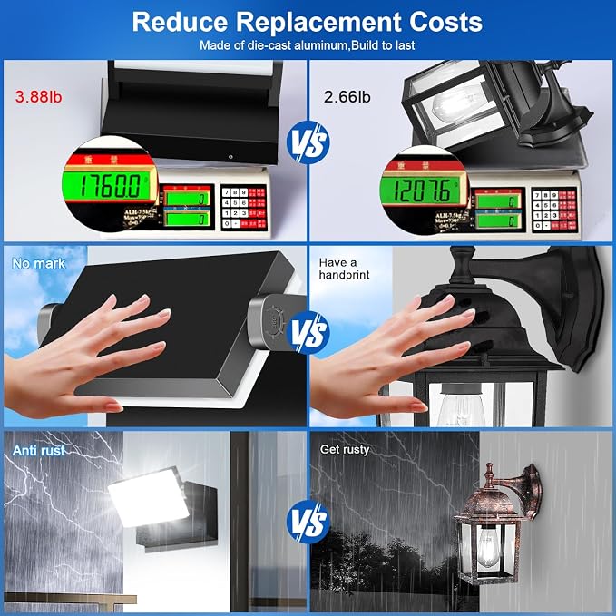 ledmo LED Flood Lights Outdoor 60W - Rotatable 360 Adjustable Head Switch Control Exterior Lighting Fixture Wall Pack Commercial Security 5000K Waterporof Yard Wall Mount Garage Barn Yard Lights
