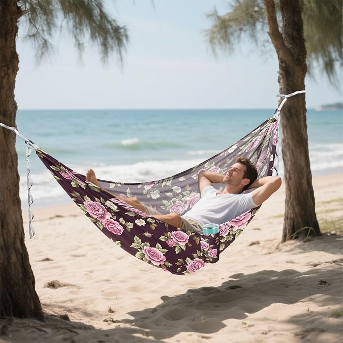 Camping Hammock Outdoor Hammocks for Outside Floral Rose Peony Beach Trees Portable Lightweight with Pockets Tree Straps Indoor