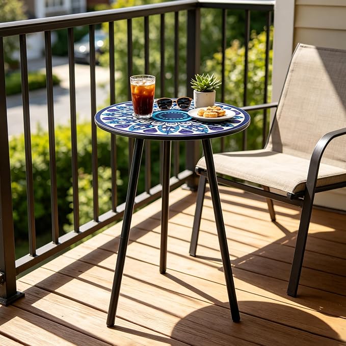 Outdoor Side Table Set of 2 Patio Side Tables for Outside Black End Tables Small Outdoor Table Round Patio End Table Metal Side Table Outside, Indoor, Living Room, Small Spaces, Midnight Feather